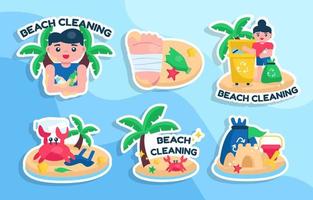 schoonmaak strand sticker set concept vector