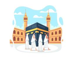 mensen op hadj-bedevaart die ihram . dragen vector