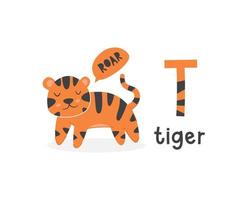 vectorillustratie van alfabet letter t en tiger vector