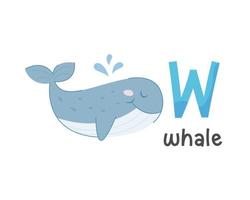 vectorillustratie van alfabet letter w en walvis vector