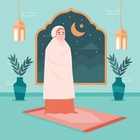 een moslima bidt tahajud vector