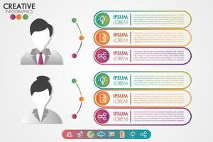 Infographics sjabloon mannen en vrouwen symbool avatar met pictogrammen instellen vector