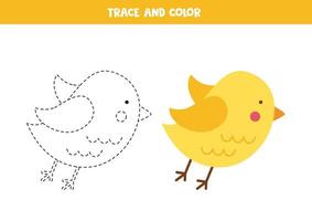 traceer en kleur schattige cartoonvogel. werkblad voor kinderen. vector