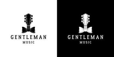 gitaar en vlinderdas gentleman muziek logo ontwerp vector