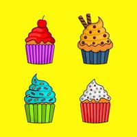 Kawaii schattige pastel cupcake zoete zomer desserts met verschillende soorten vector