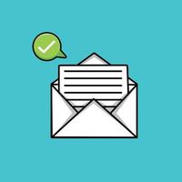 mail succesvol verzonden met checklist cartoon vector pictogram illustratie. zakelijke object pictogram concept geïsoleerde premium vector