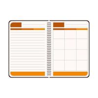 open dagboek om in een vlakke stijl te schrijven. de schoolagenda. het uitzicht vanaf de top.organizer, planner met ruimte voor tekst. kleur vectorillustratie. geïsoleerd op een witte achtergrond. vector