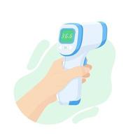 digitale non-contact infrarood thermometer in de hand arts. medische thermometer die de lichaamstemperatuur meet. vector plat ontwerp. geïsoleerde witte achtergrond. preventie van coronavirusziekte 2019-ncov.