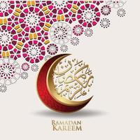 luxe en elegant design ramadan kareem met Arabische kalligrafie, wassende maan en islamitische sier kleurrijke detail van mozaïek voor islamitische groet.vector illustratie. vector