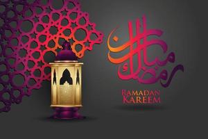 luxe en elegant design ramadan kareem met Arabische kalligrafie, traditionele lantaarn en islamitische sier kleurrijke detail van mozaïek voor islamitische groet.vector illustratie. vector