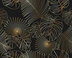 Naadloos patroon van exotische wildernis tropische gouden palmbladen op zwarte achtergrond