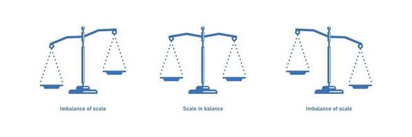 schalen van rechtvaardigheid ingesteld. wet evenwicht symbool. Weegschaal. vector