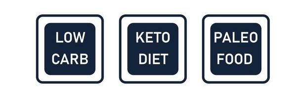 sticker low carb, keto dieet, paleo eten. gezond product lijn pictogram design.vector afbeelding op witte achtergrond vector