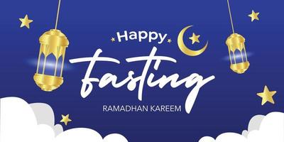 ramadan wenskaarten voor de viering van de heilige maand. vector nacht achtergrond met wolken en sterren
