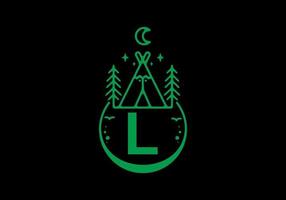 groene kleur van l-beginletter in campingcirkelbadge vector