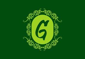 groene g beginletter in ovale klassieke lijst vector