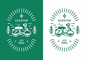 groen witte kleur van scooter vintage badge vector