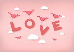 De vectorachtergrond van de valentijnskaartendag met roze harten die Liefdetekst dragen vector