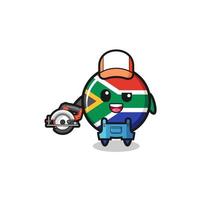 de houtbewerker vlagmascotte van zuid-afrika met een cirkelzaag vector