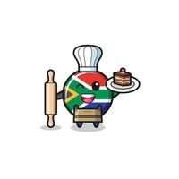 vlag van zuid-afrika als patissier-mascotte houdt deegroller vast vector