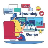 streaming services concept afbeelding gamer streamt zijn videogames vector