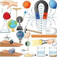 verschillende wetenschappelijke apparatuur op witte achtergrond vector