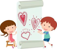 twee kinderen met hart doodle op papier vector