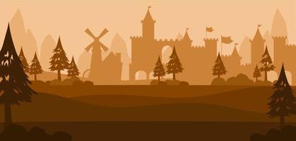 landschap scène silhouet met middeleeuwse stad vector