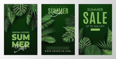 zomer verkoop banner met tropische bladeren achtergrond. vector illustratie