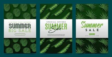 zomer verkoop banner met tropische bladeren achtergrond. vector illustratie