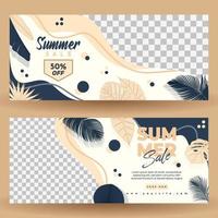 zomer verkoop banner met tropische bladeren achtergrond. vector illustratie