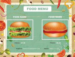 verse hamburger en sandwich schoolbord achtergrondmenu. restaurant menu-achtergrond.