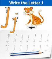 Letter J tracing alfabet werkbladen vector
