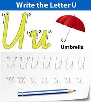 Letter U tracing alfabet werkbladen vector