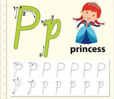 Letter P tracing alfabet werkbladen vector