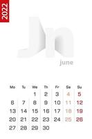 minimalistische kalendersjabloon voor juni 2022, vectorkalender in het Engels. vector