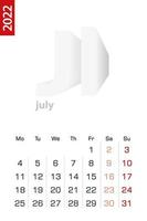 minimalistische kalendersjabloon voor juli 2022, vectorkalender in het Engels. vector