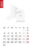minimalistische kalendersjabloon voor januari 2022, vectorkalender in het Engels vector