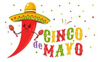 vectorillustratie van chili in sombrero voor cinco de mayo festival. vector