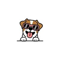 schattige jack russell terrier hond met zonnebril tekenfilm, vectorillustratie vector