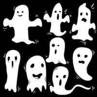 doodle halloween-spoken met boo enge gezichtsvorm. spookachtig spook witte vlieg leuk schattig kwaad horror silhouet voor eng oktobervakantieontwerp of kostuum met cartoonstijl vector
