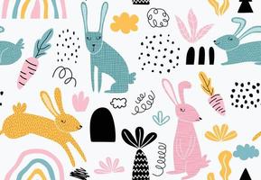 kinderachtig patroon met konijntje. vector illustratie