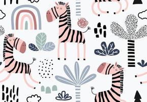 kinderachtig naadloos patroon met schattige zebra's vector