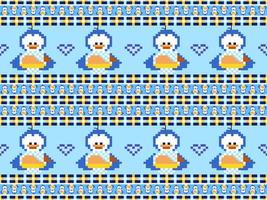 pinguïn cartoon karakter naadloos patroon op blauwe background.pixel stijl vector