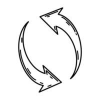 recycling symboolpictogram vector. hand getekende illustratie geïsoleerd op een witte achtergrond. rotatiepijlen, milieuvriendelijk teken, milieubescherming. eenvoudige zwart-wit schets, doodle vector