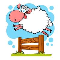 grappige cartoon schapen springen over het hek vector
