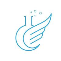 glas laboratorium met lijn vleugels logo ontwerp, vector grafisch symbool pictogram illustratie creatief idee