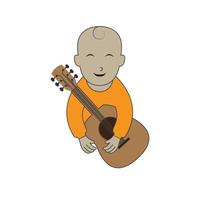 cartoon baby gitaar spelen logo ontwerp, vector grafisch symbool pictogram illustratie creatief idee