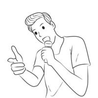 jonge man zingt een lied voor jou pose schets vector cartoon afbeelding