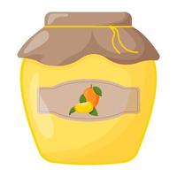 glazen pot mangojam met gesloten deksel. schattige vectorillustratie. vector